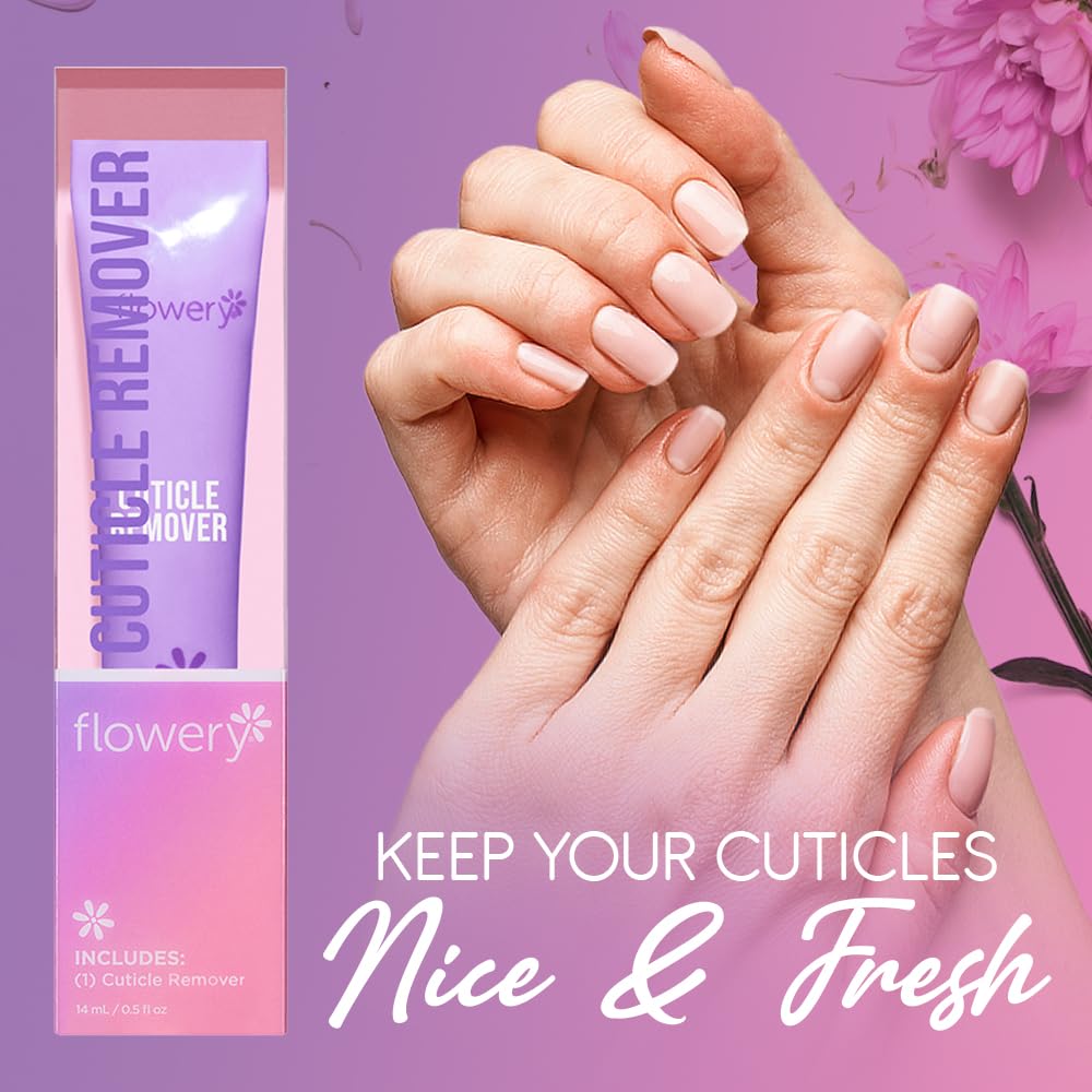 Flowery Cuticle Remover being applied to soften cuticles.