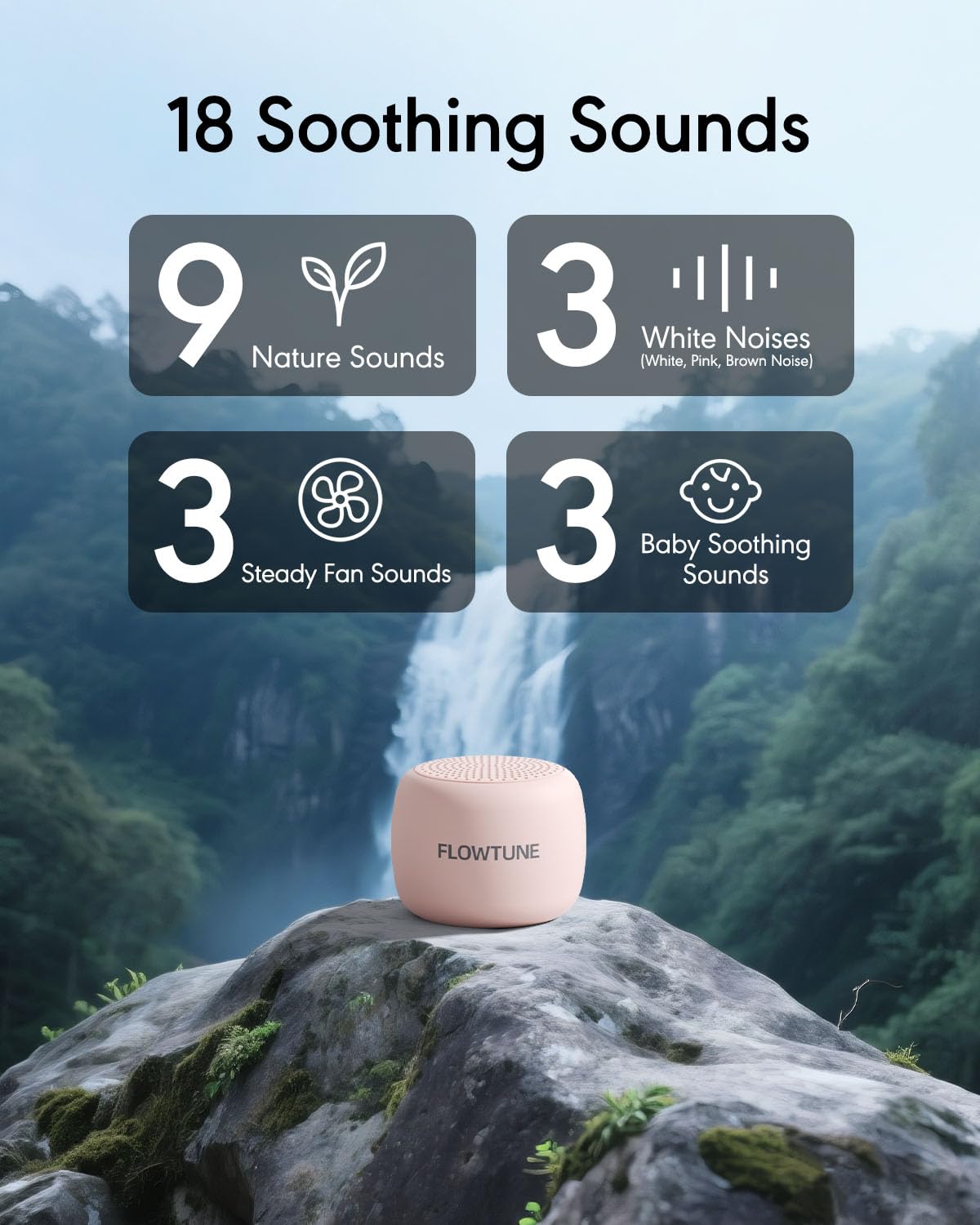 Flowtune 18 soothing sounds provide versatile options for babies and adults seeking calm nights.