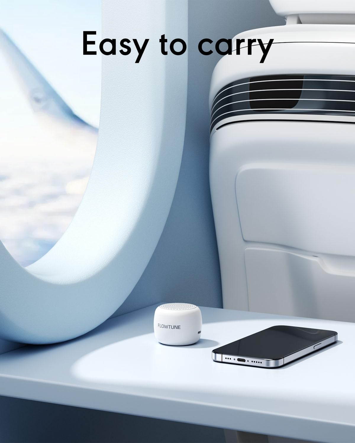 Flowtune travel-friendly sound machine shown in bed setup at night