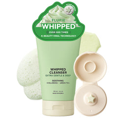 Flufie Whipped Cleanser foam application shows gentle cleansing and hydration