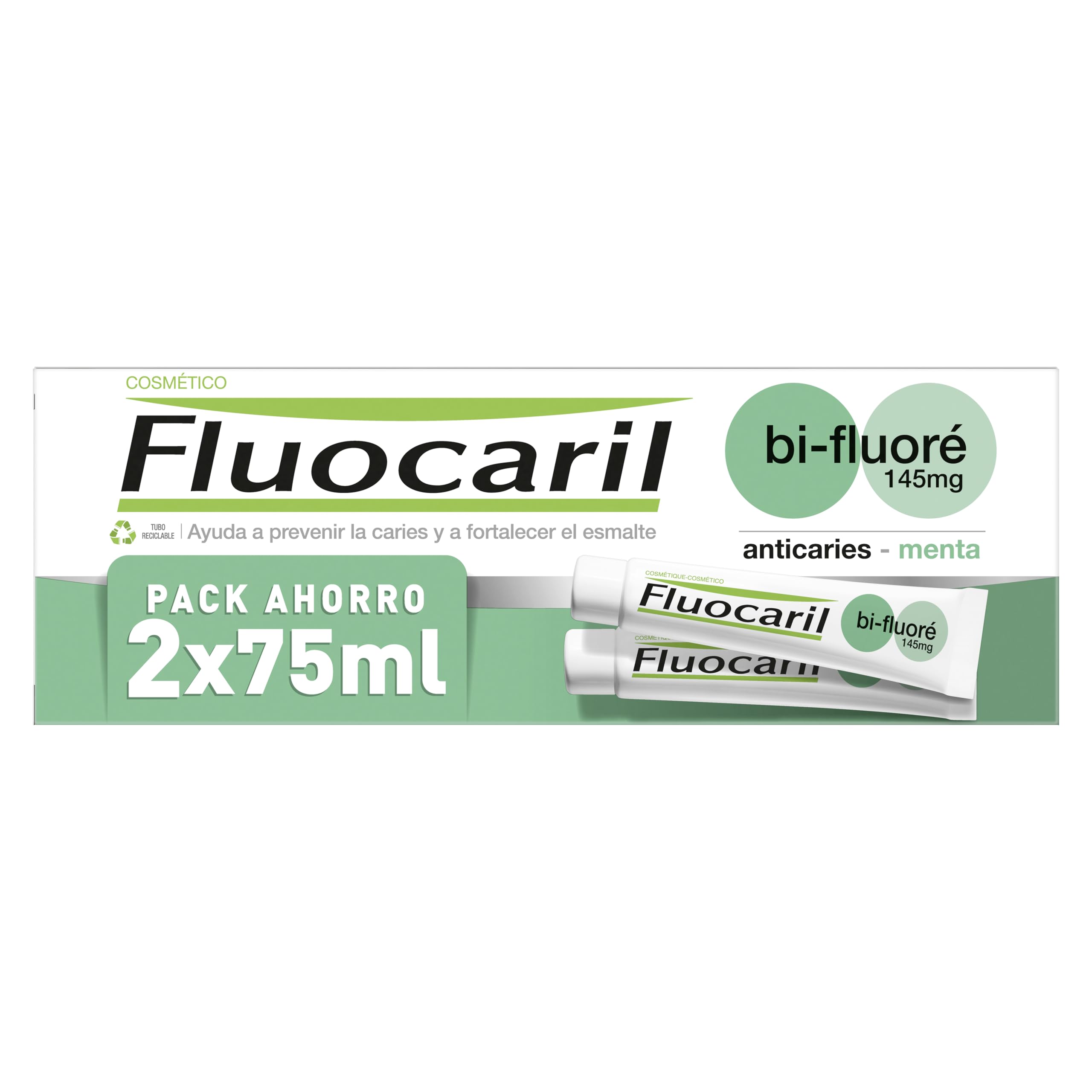 Fluocaril Bi-Fluore Duplo Mint toothpaste tube and packaging