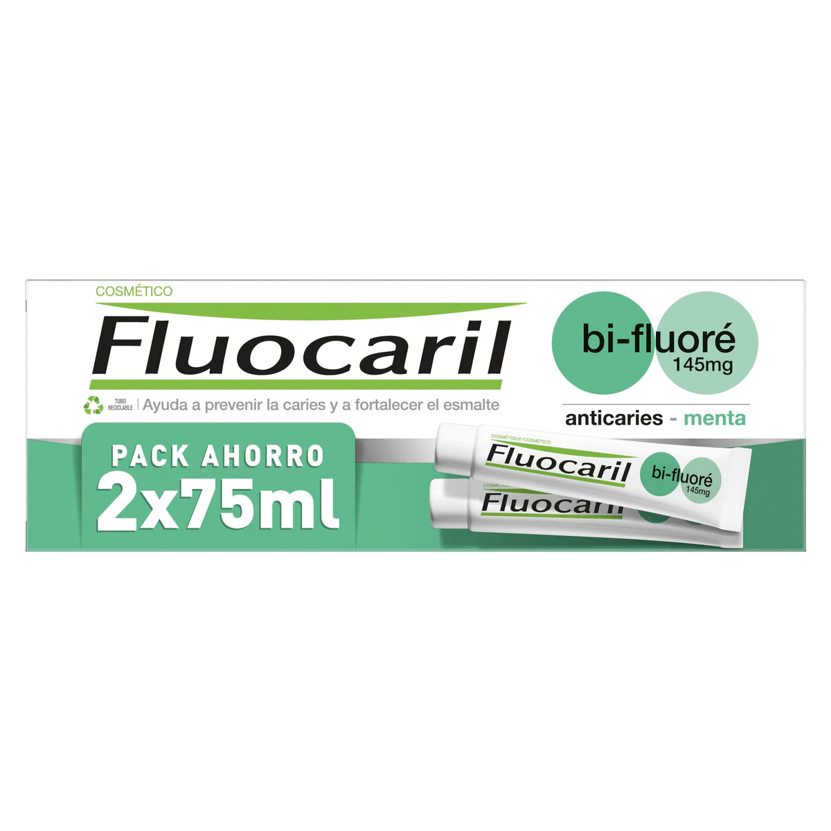 Fluocaril Bi-Fluore Duplo Mint toothpaste tube and packaging