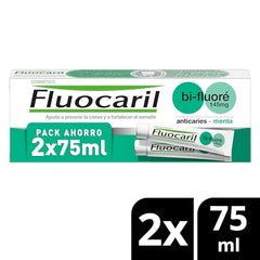 Close-up of Fluocaril Bi-Fluore Duplo Mint toothpaste box