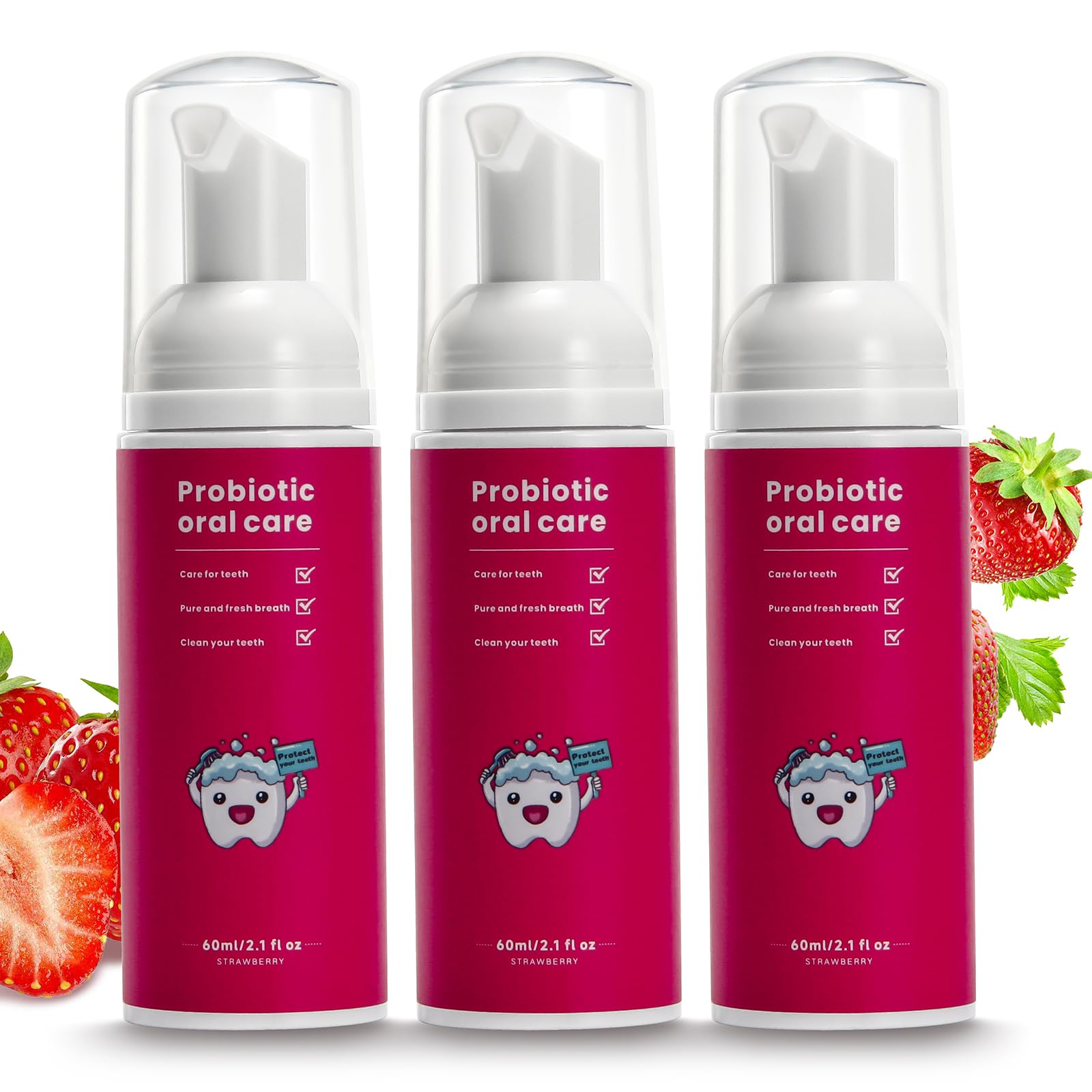 Fluoride-free foam kids toothpaste in mint strawberry flavor, travel size