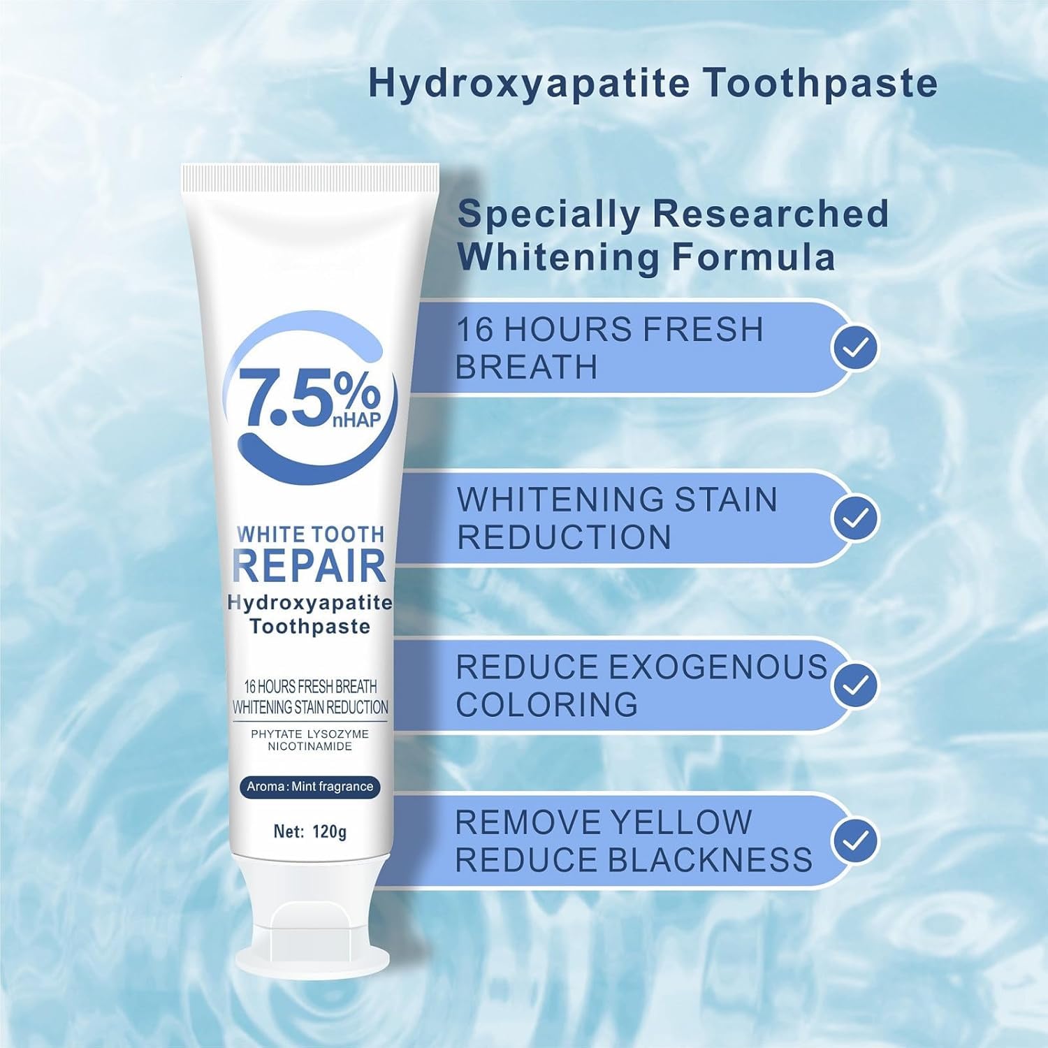 Fluoride-free hydroxyapatite toothpaste with gentle mint