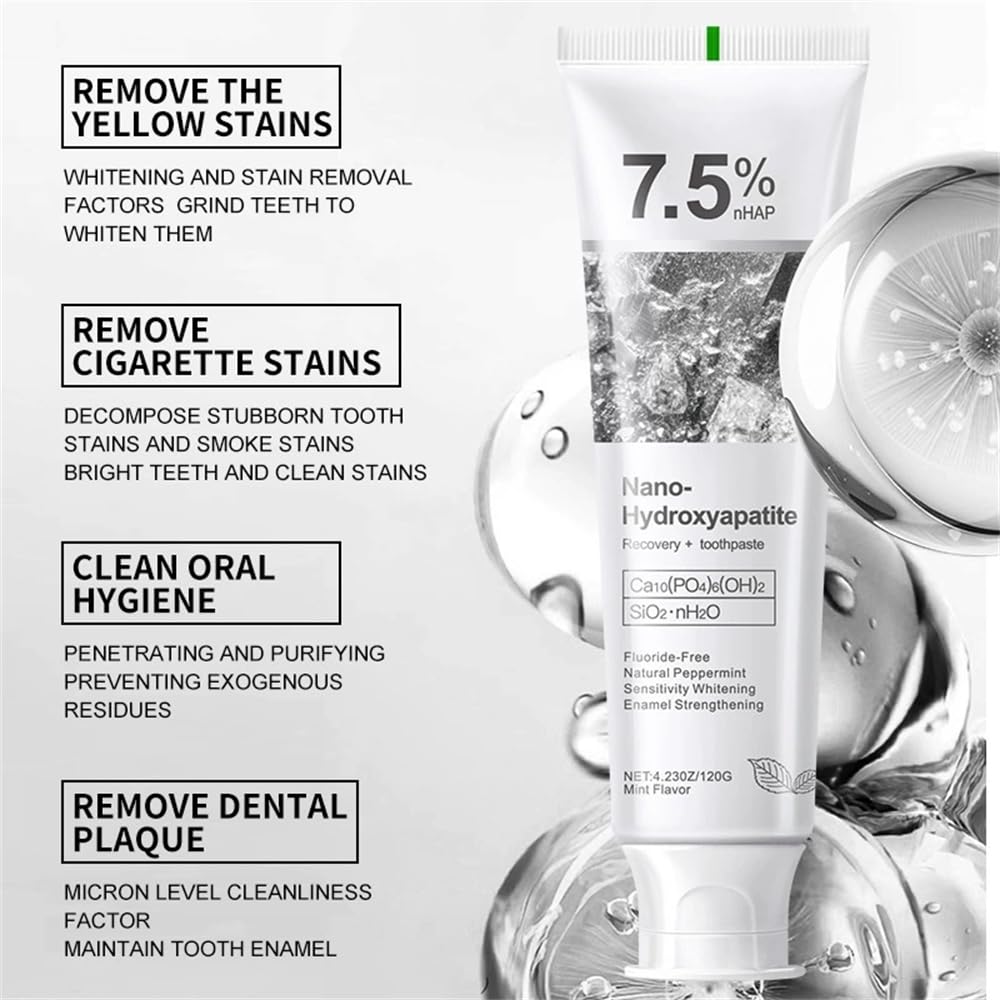 Fluoride free label highlighting 7.5 percent nHAP