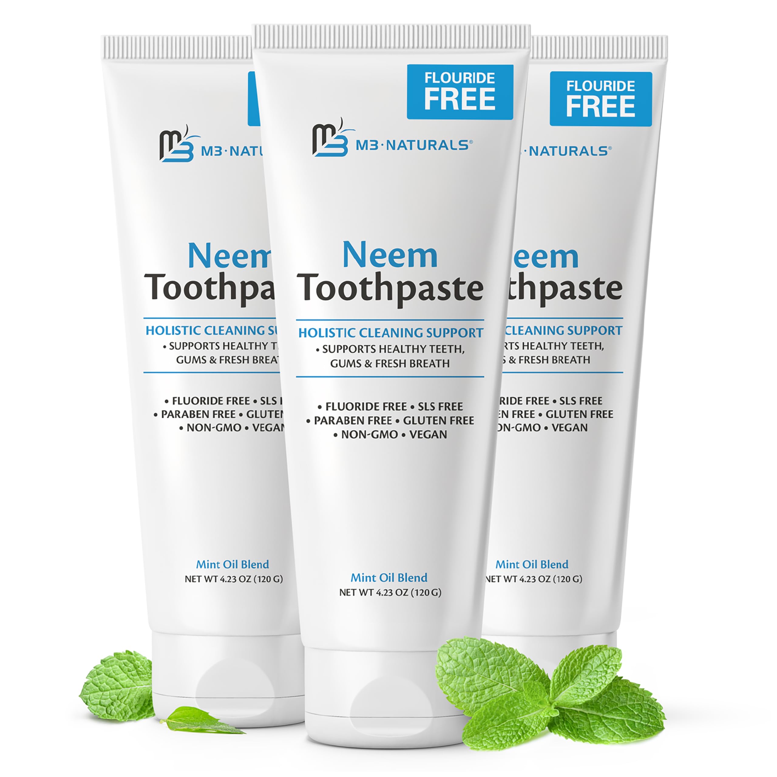 Fluoride-free Neem toothpaste tube with mint for adults and kids