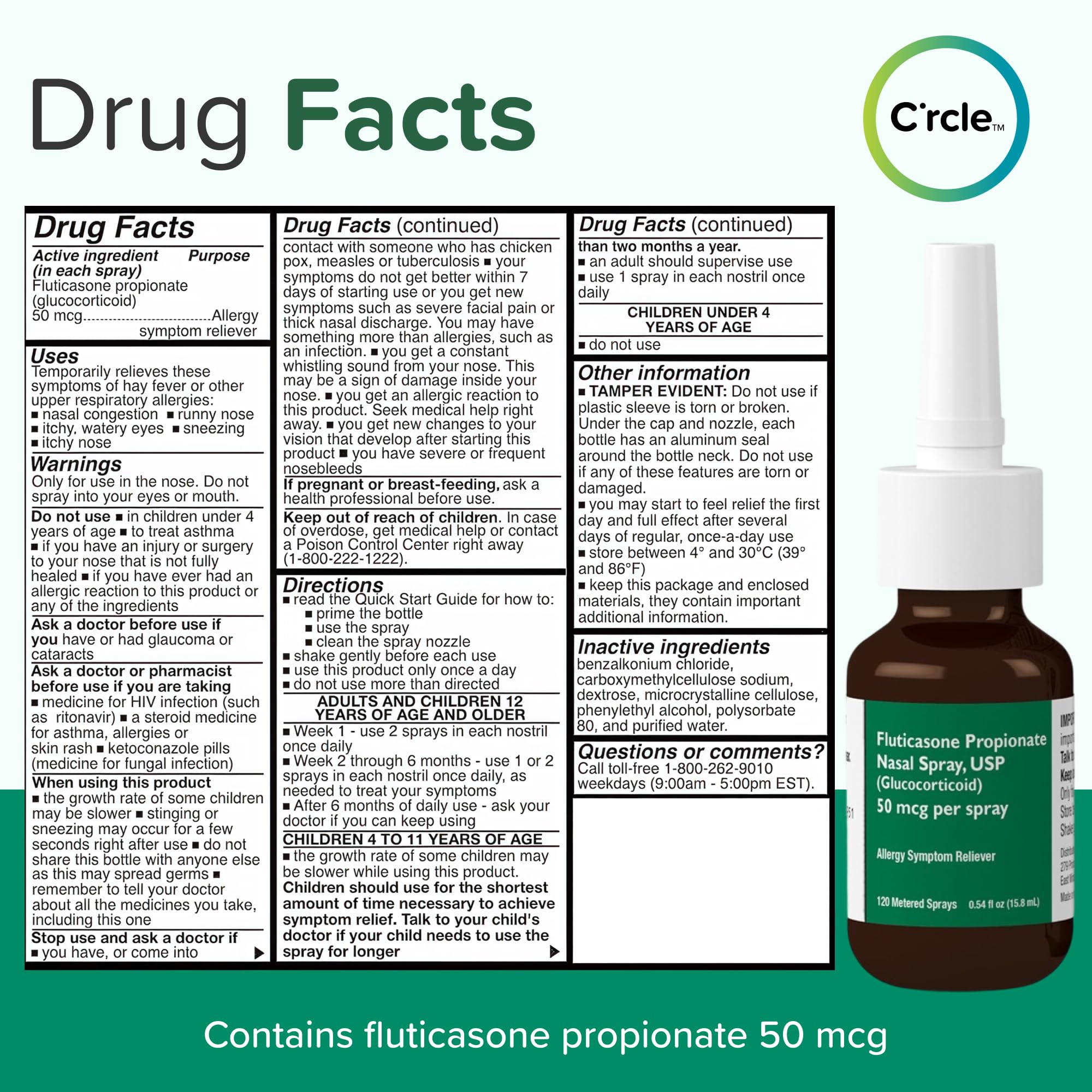 FlutiCare strong formula label highlighting 50 mcg potency