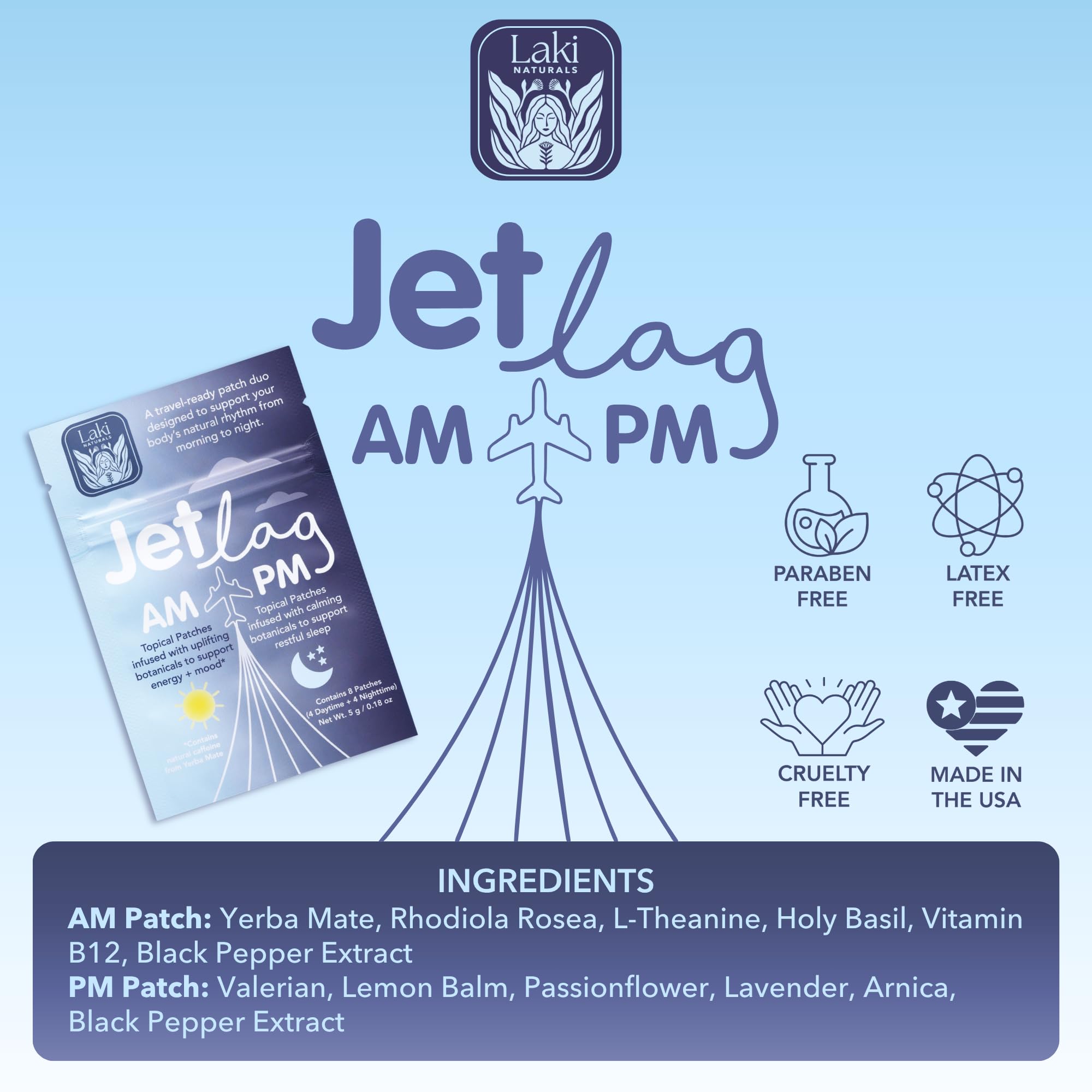 Complementary Fly Calm patch packaging for travel support