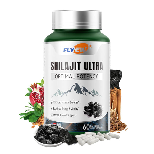 Flynew Shilajit bottle with 60 capsules, USA made