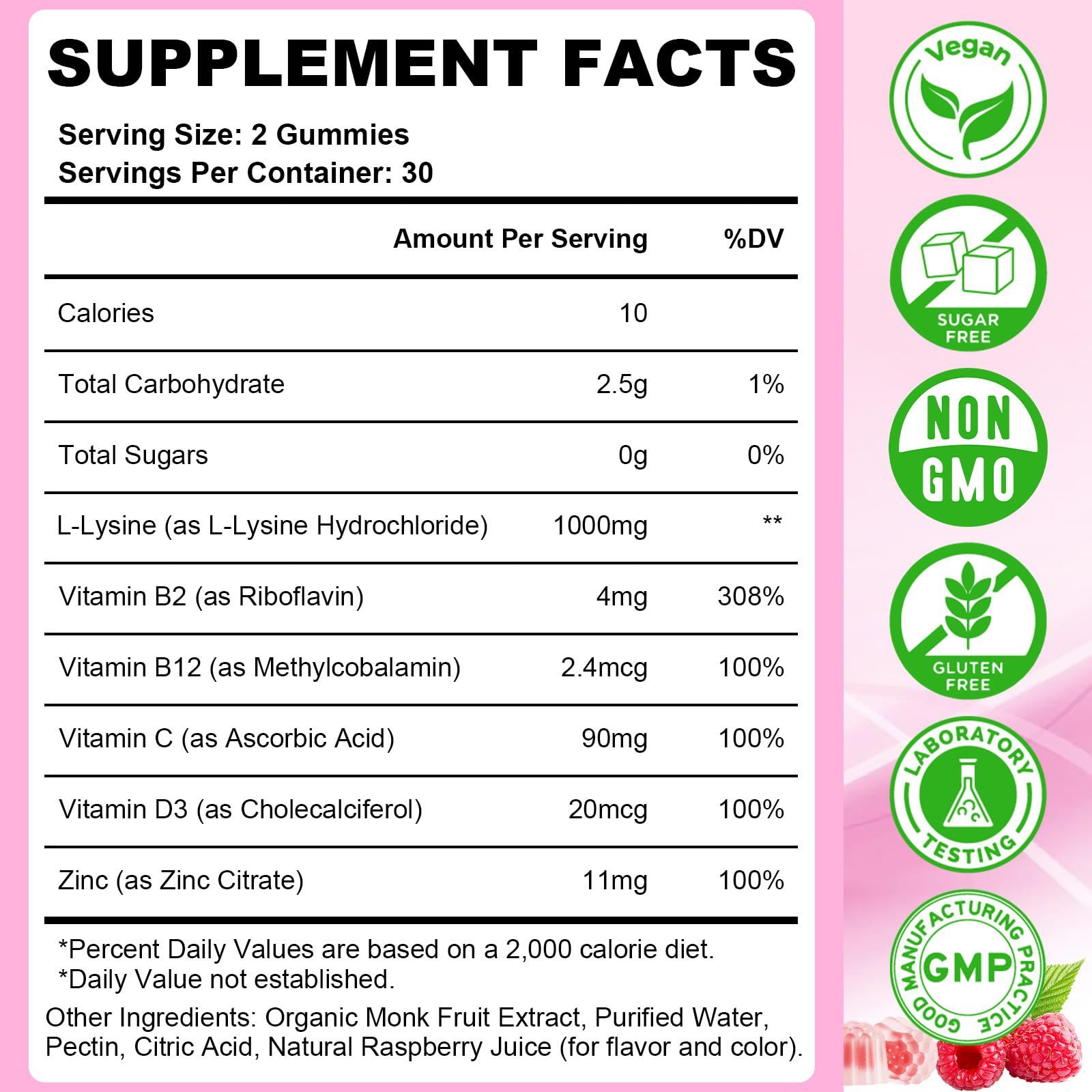 Raspberry-flavored L-Lysine gummies close-up