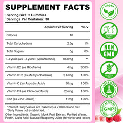 Raspberry-flavored L-Lysine gummies close-up