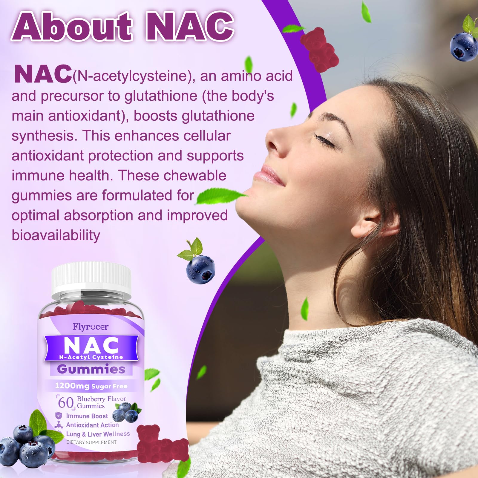 Sugar-free label on Flyrocer NAC Gummies packaging