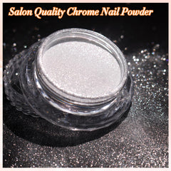 FNNZ Chrome powder applied to gel nails for a high-gloss finish.