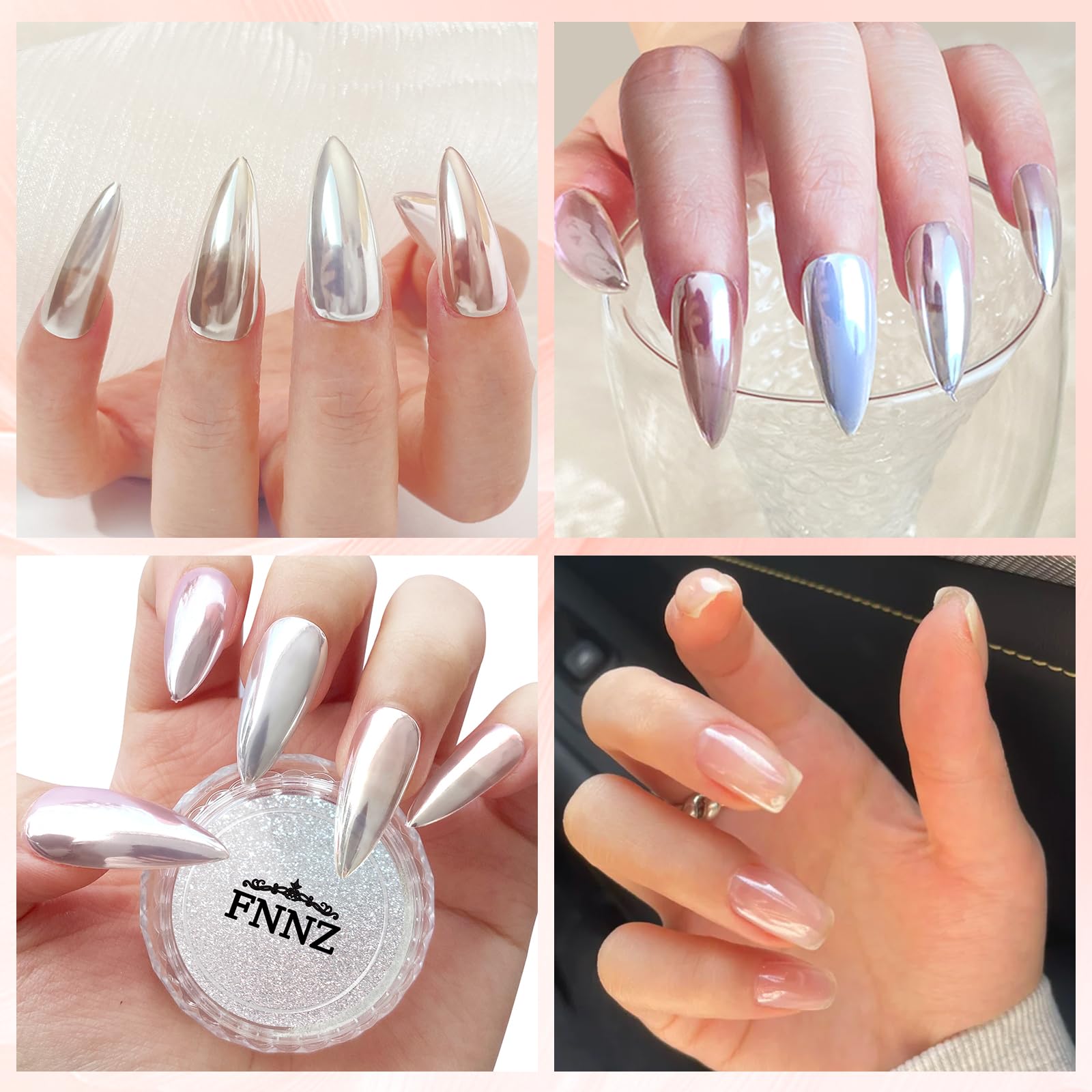 FNNZ UV/LED compatible powder used on acrylic nails.