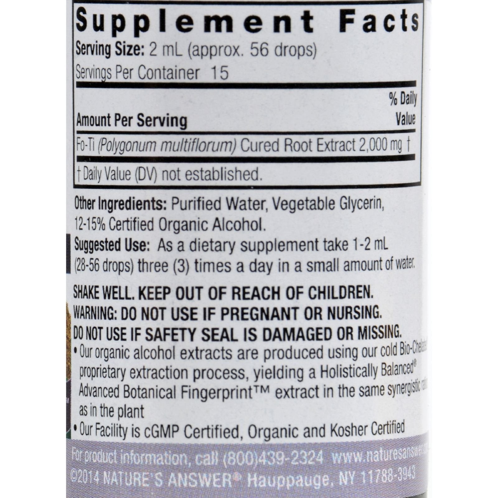 Nature's Answer Fo-Ti Root bottle label and branding – 1 oz