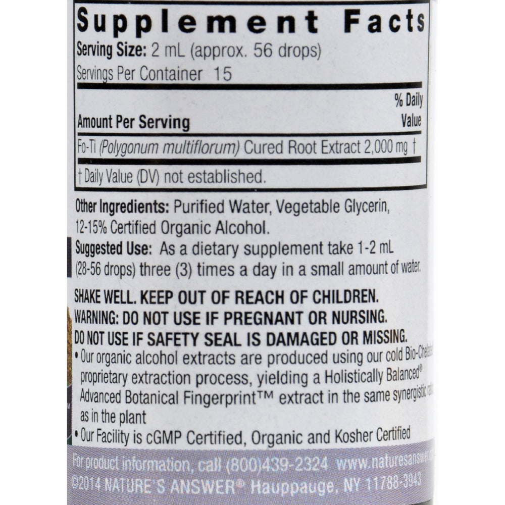 Nature's Answer Fo-Ti Root bottle label and branding – 1 oz