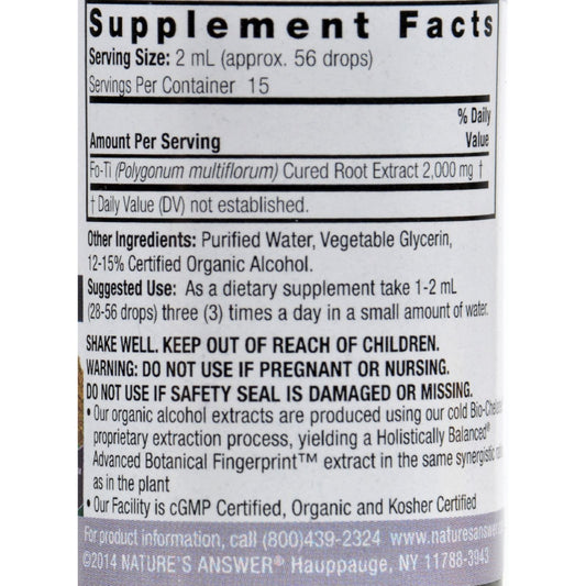 Nature's Answer Fo-Ti Root bottle label and branding – 1 oz