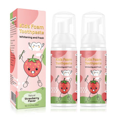 Two 60ml foam toothpaste bottles with strawberry label