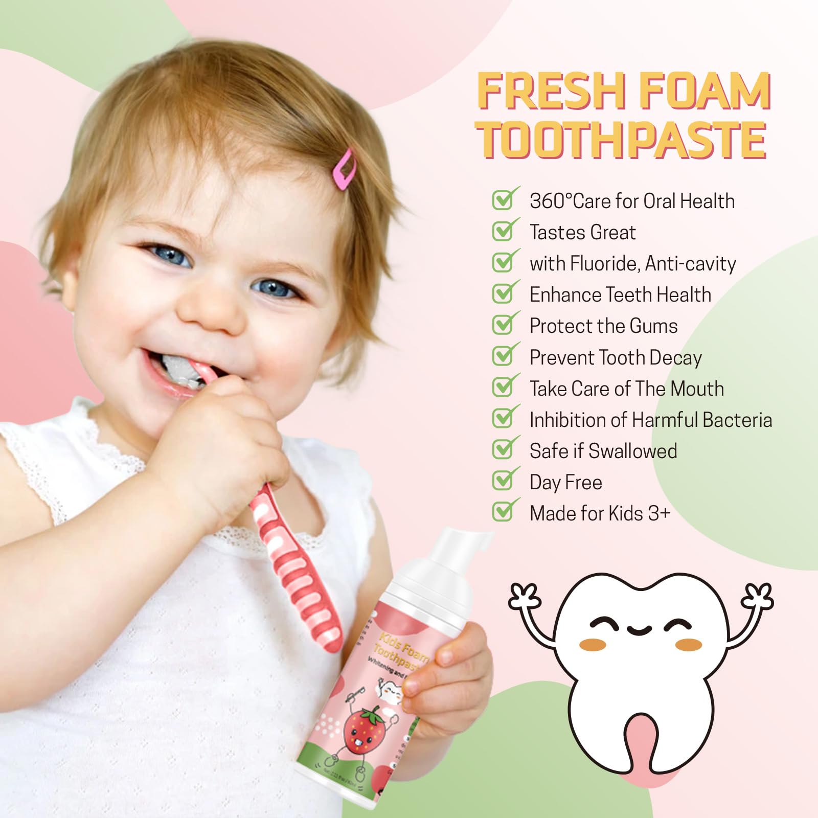 Two tubes of strawberry foam toothpaste 60ml each