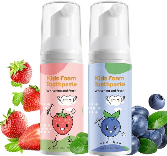Front view of Foam Toothpaste Kids 2PCS in Strawberry & Blueberry flavor