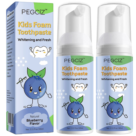 Foam toothpaste kids blueberry packaging and 2-pack