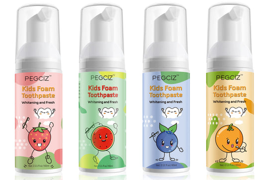 Foam toothpaste bottle for kids with fruit flavor label