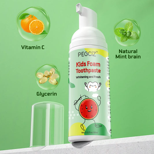 Close up of orange flavor foam toothpaste for kids
