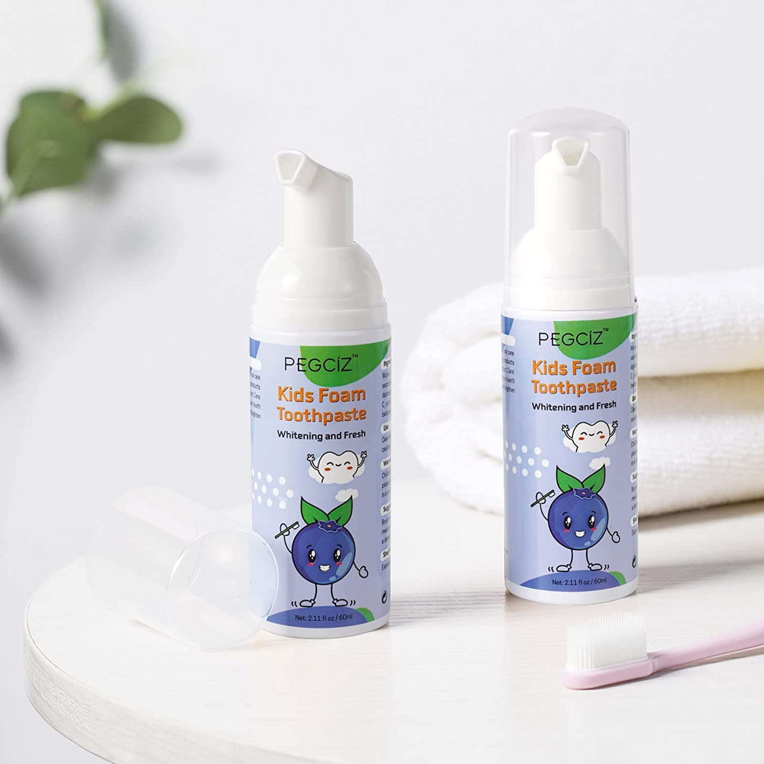 Breath fresh after brushing with strawberry-blueberry flavor