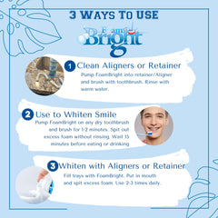 Aligner and braces cleaner foam applied to teeth/braces