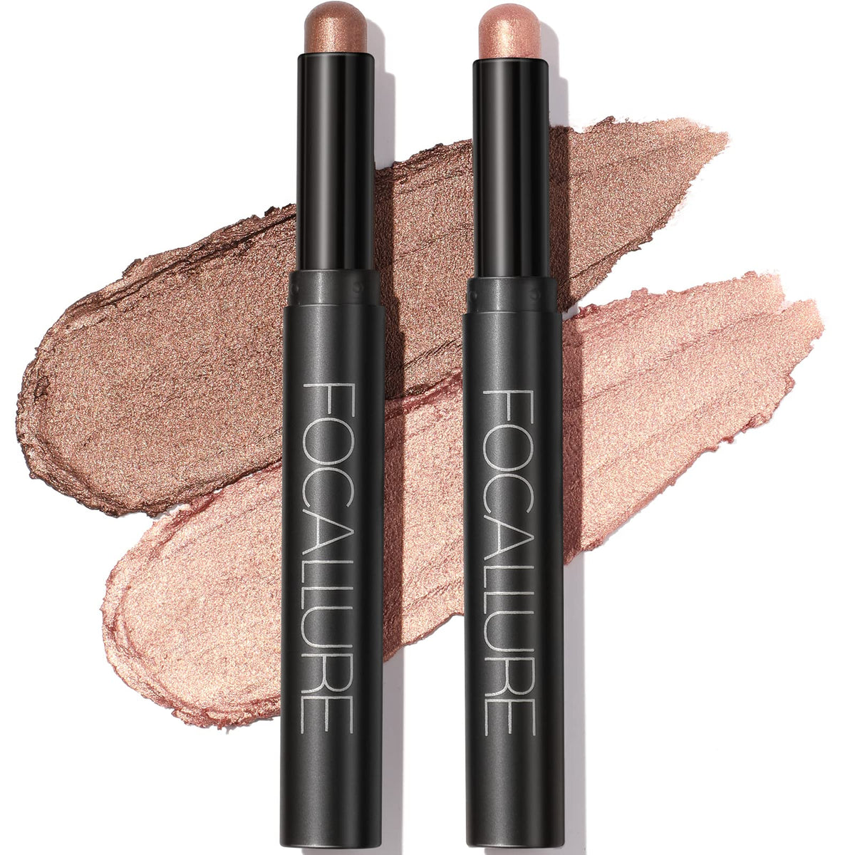 FOCALLURE 2pcs cream eyeshadow sticks swatches show silky color payoff.