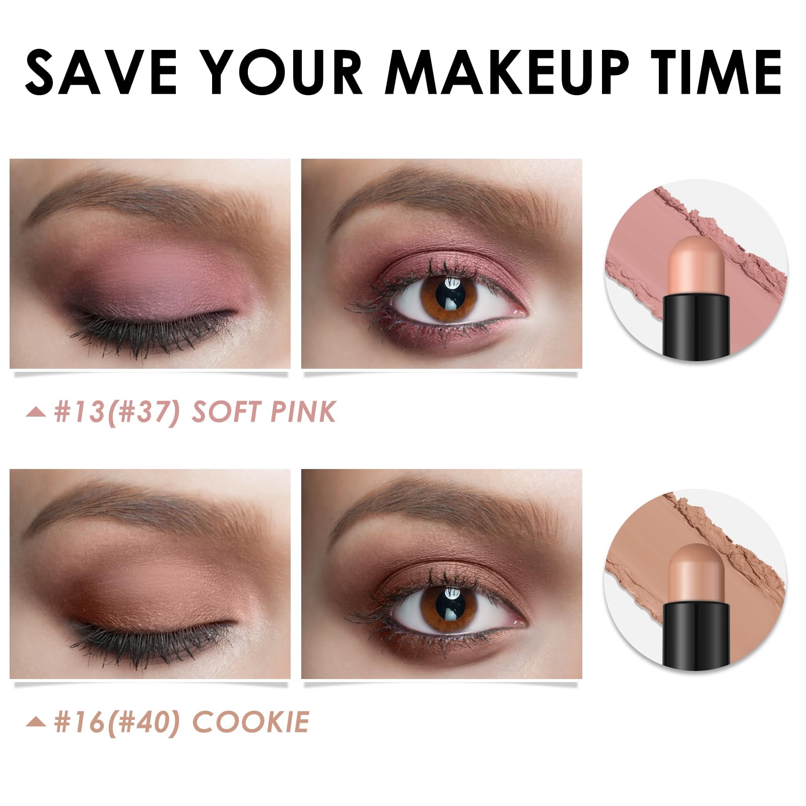 FOCALLURE 2 Pcs silky glide eye shadow sticks for easy blending.