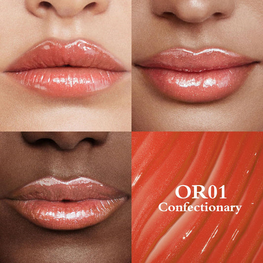 FOCALLURE Sparkling Gem Lip Plump swatch shows color payoff and glow.