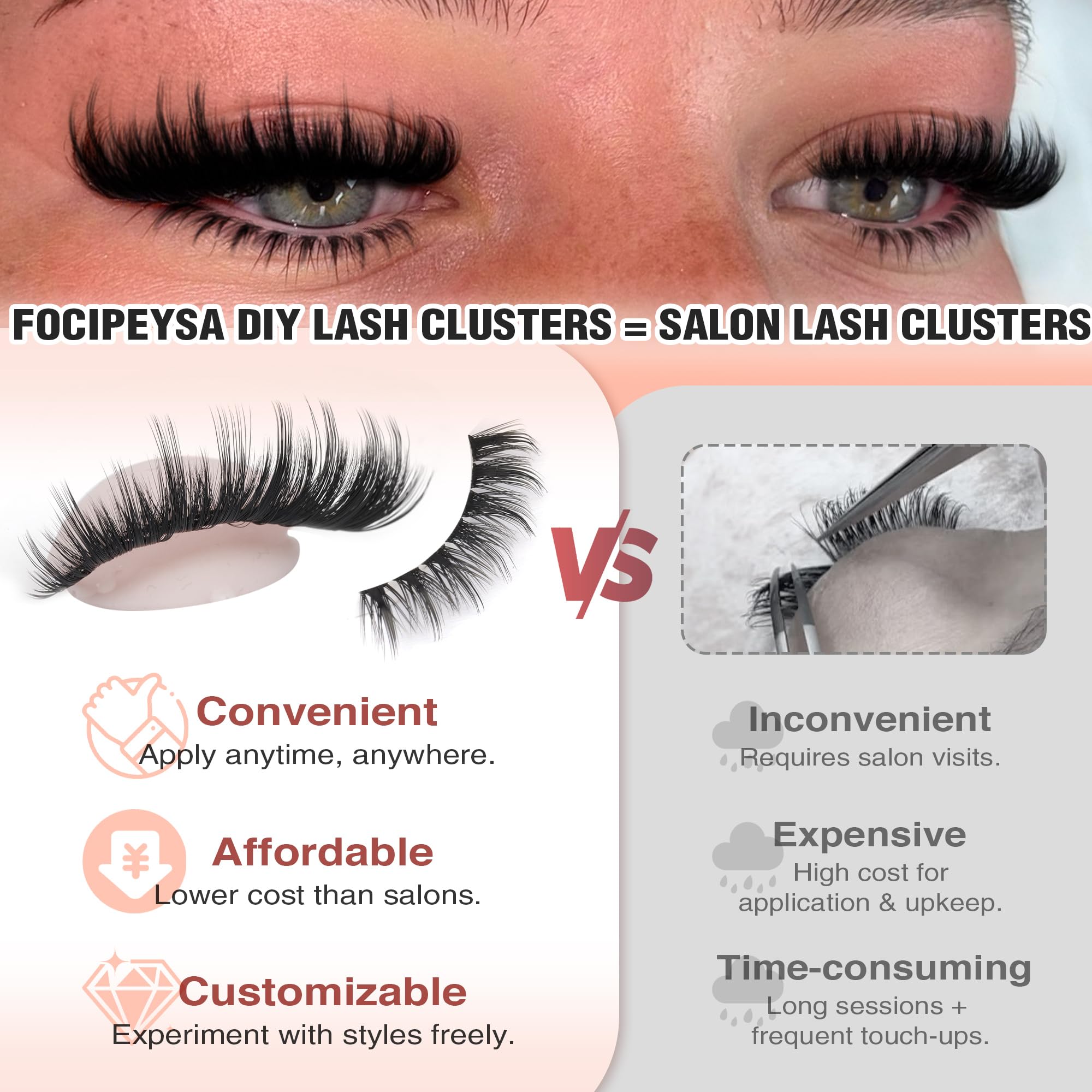 Fluffy manga lash band provides lightweight comfort for all-day wear.