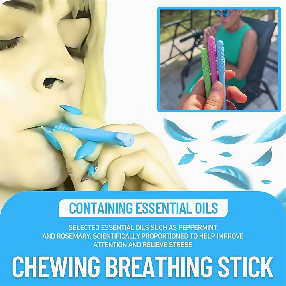 Person using breath sticks for focus and clear breathing while studying