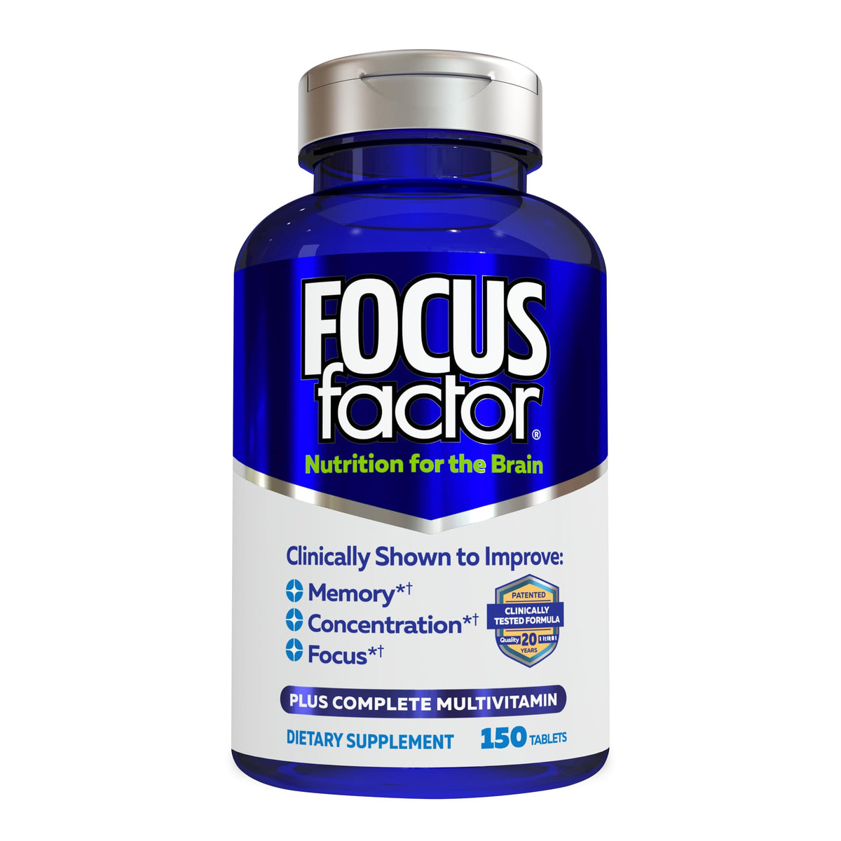 Front view of Focus Factor brain supplement bottle (10407)
