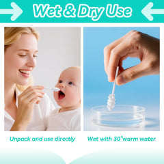 Gently cleaning baby’s gums with the tongue cleaner