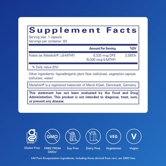 Bottle of Pure Encapsulations Folate 5,000 with 60 capsules
