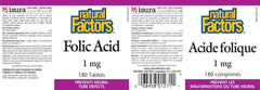 Natural Factors Folic Acid 1mg 180 tablets packaging