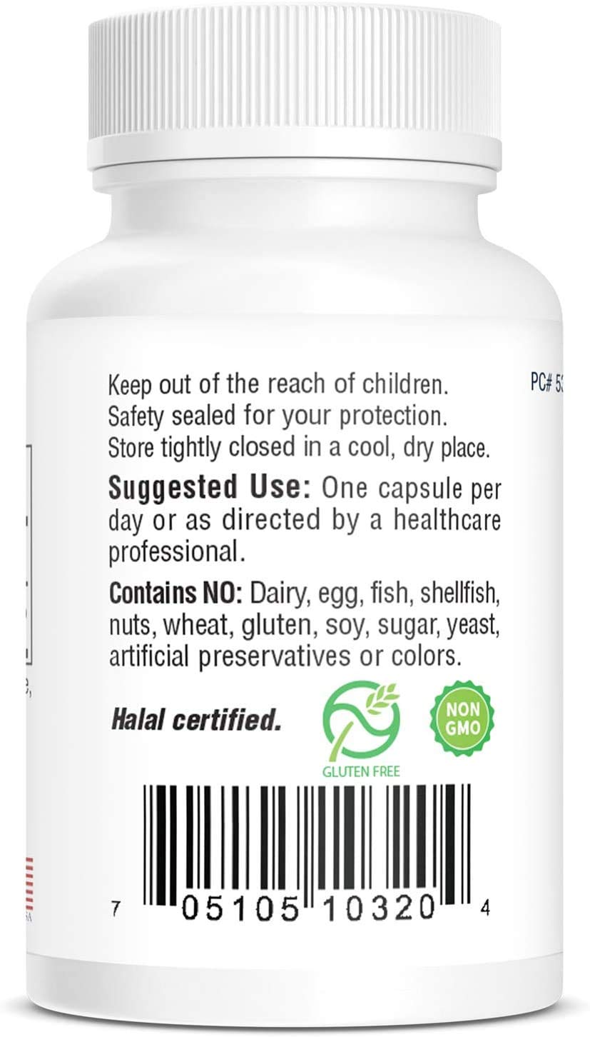 Capsules next to the bottle on a white background