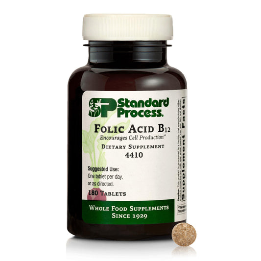 Front view of Standard Process Folic Acid B12-180 tablets bottle