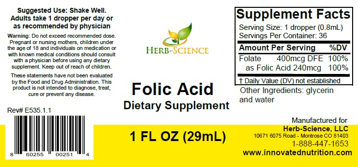 Liquid folic acid drops supporting healthy digestion