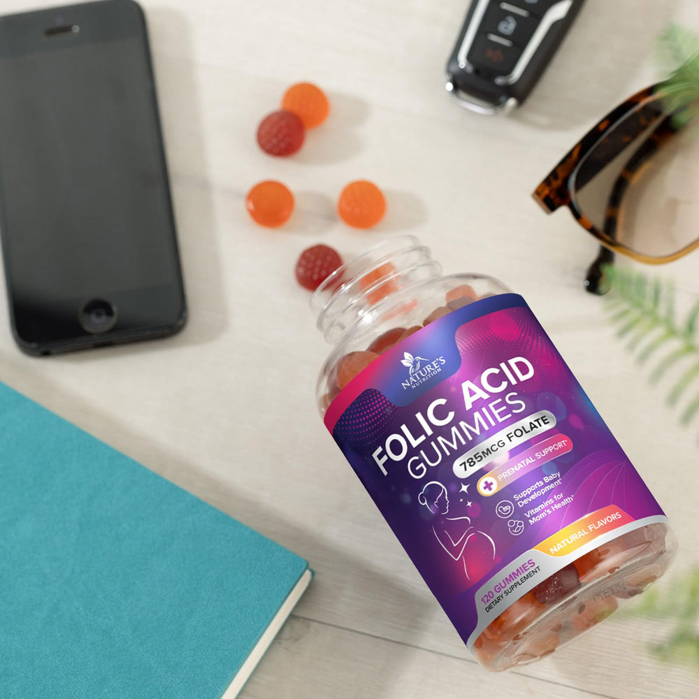 Bottle packaging front view of Folic Acid Gummies