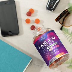 Bottle packaging front view of Folic Acid Gummies