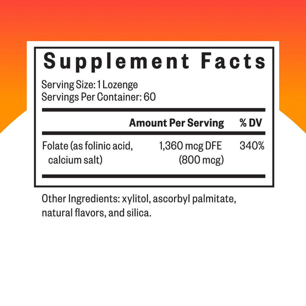 Capsules bottle showing 1,360 mcg DFE folinic acid
