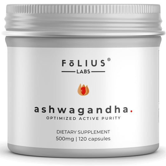 Bottle of FOLIUS LABS Ashwagandha 7.5% full-spectrum extract with 120 capsules