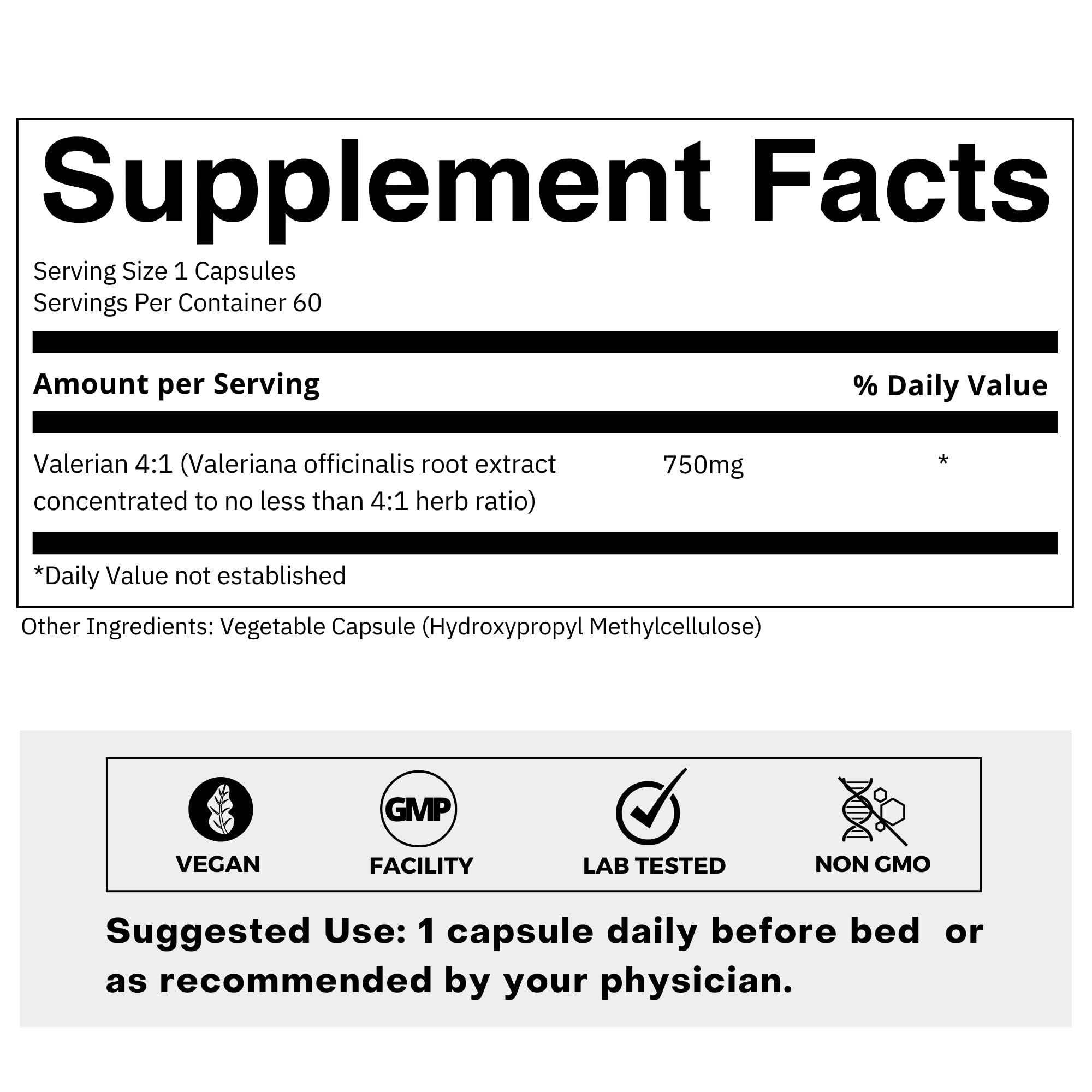 Valerian Root 4:1 extract bottle label