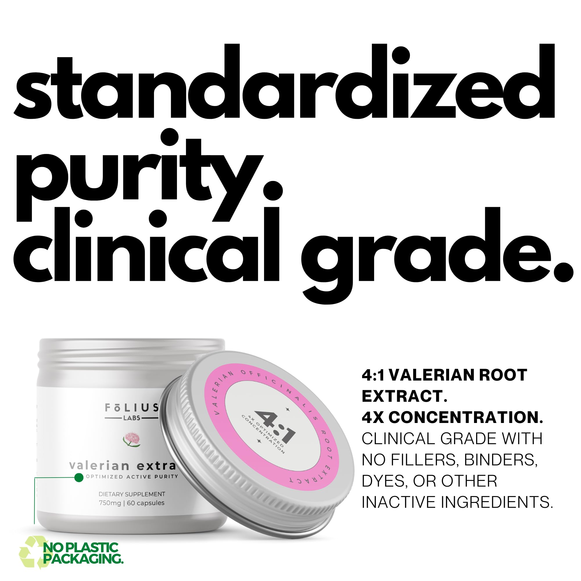Close-up of 750mg valerian root extract capsules