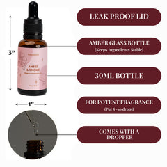 Smoky amber essential oil bottle on wooden surface