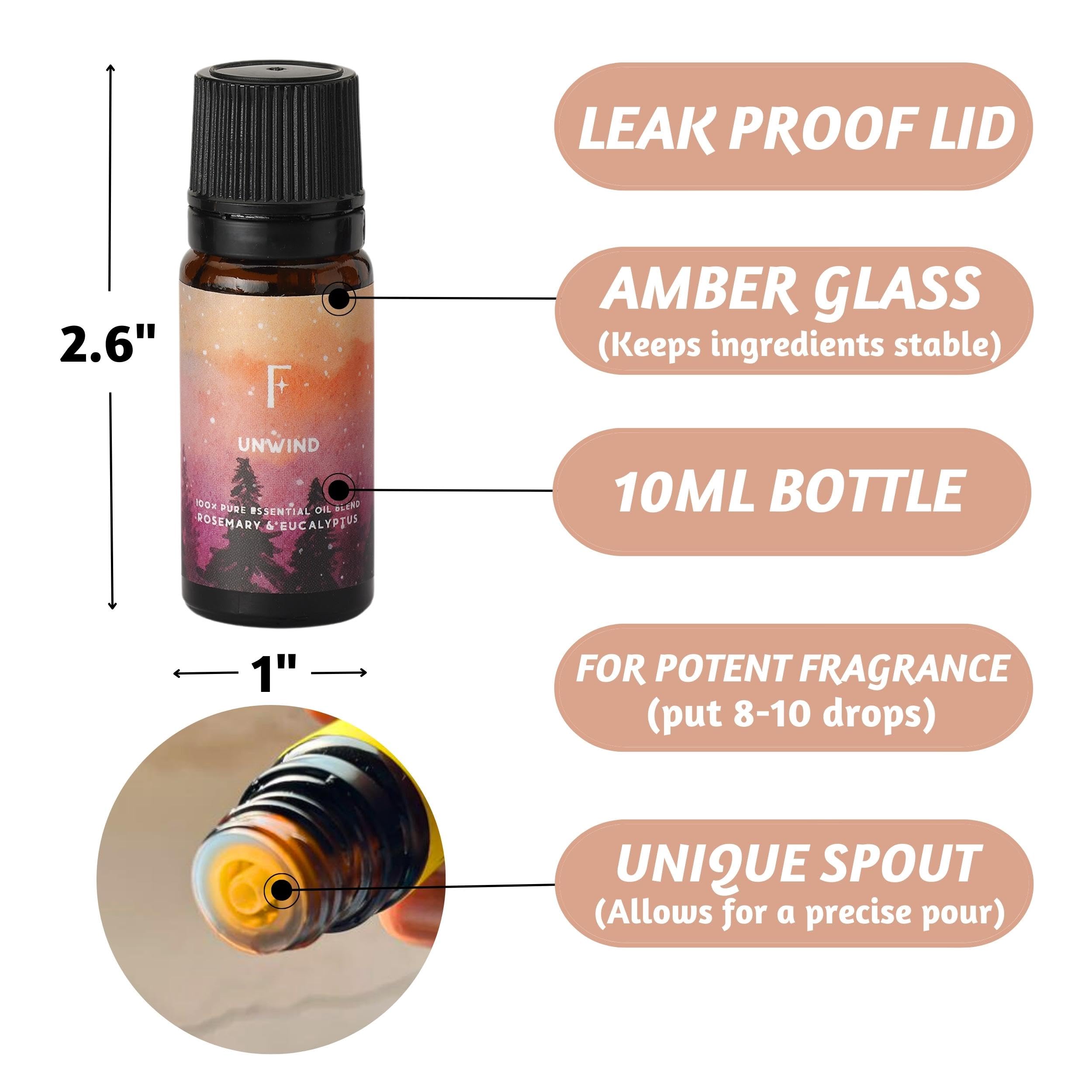 Close-up of Eucalyptus essential oil bottle for diffusers